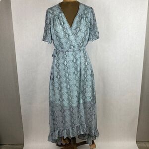 NWT Dee Elly Tie Accent Wrap Dress Snake Print Sheer Maxi